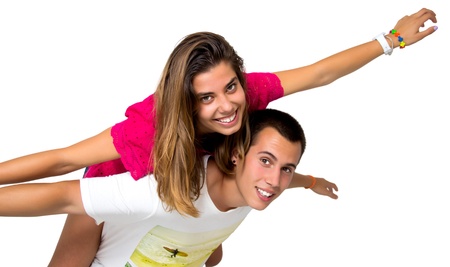teen couple isolated on whiteの写真素材