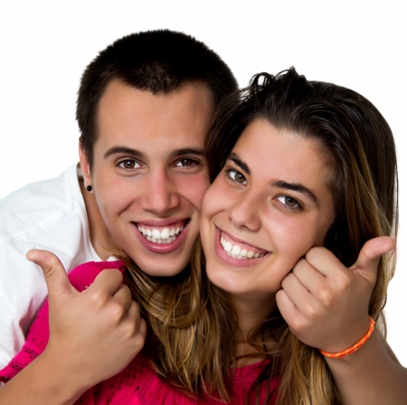 teen couple isolated on whiteの写真素材