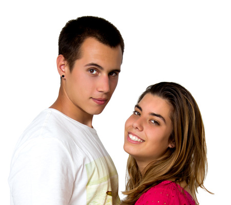 teen couple isolated on whiteの写真素材