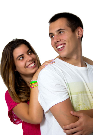 teen couple isolated on whiteの写真素材