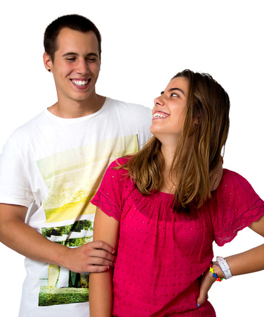 teen couple isolated on whiteの写真素材