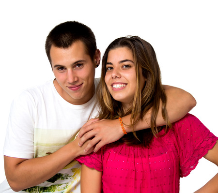 teen couple isolated on whiteの写真素材