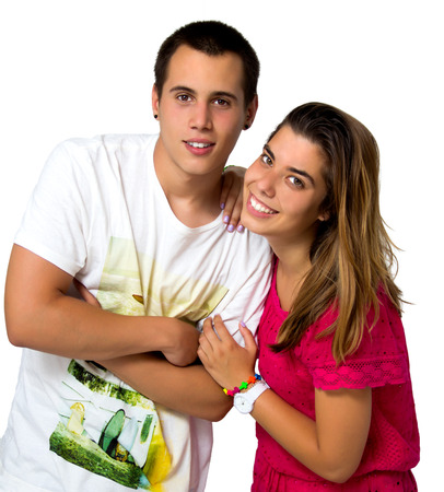 teen couple isolated on whiteの写真素材