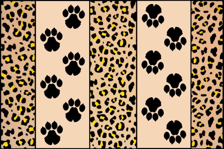 image composed with leopard footprints and leopard skin backgroundの写真素材