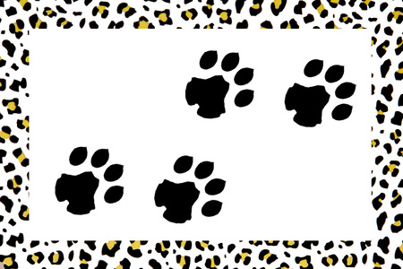 image composed with leopard footprints and leopard skin backgroundの写真素材