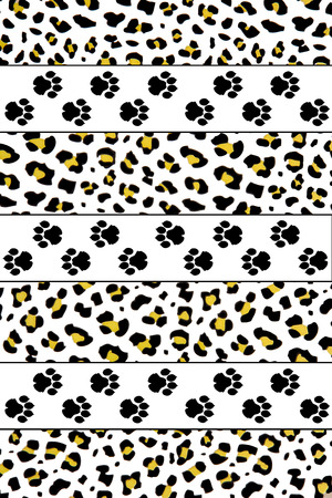 image composed with leopard footprints and leopard skin backgroundの写真素材