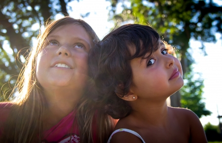 portrait of two littles girlsの写真素材