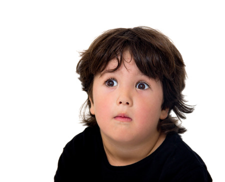portrait of an expressive child isolated on whiteの写真素材