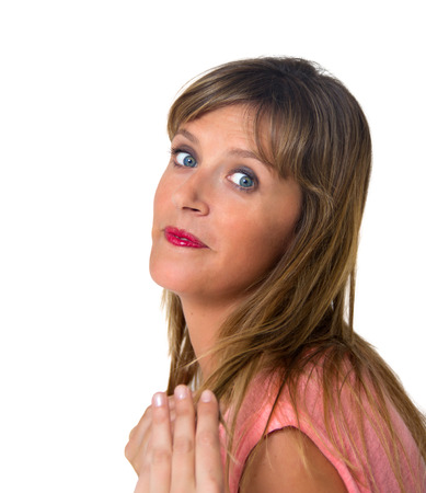 expressive woman isolated on whiteの写真素材