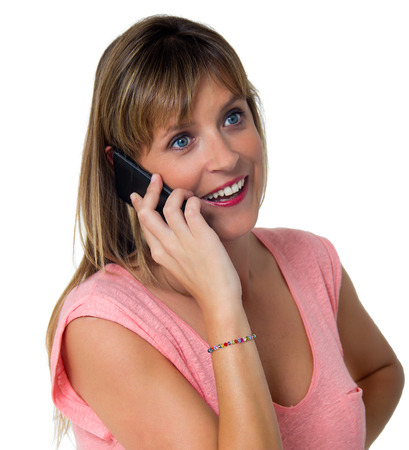 portrait of a woman with a mobile phoneの写真素材
