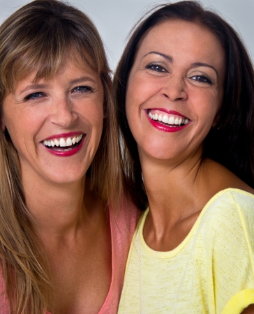 portrait of two beauty womenの写真素材