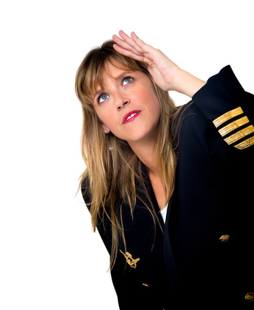 plane pilot woman isolated on whiteの写真素材