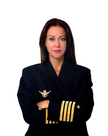 plane pilot woman isolated on whiteの写真素材
