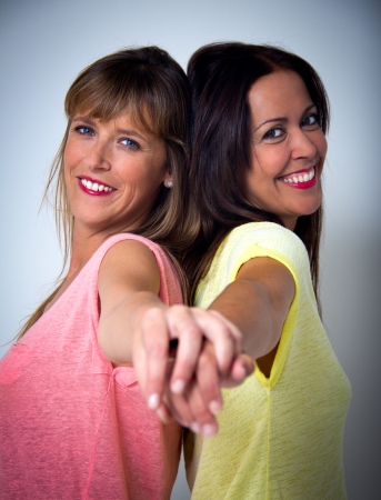 portrait of two beauty womenの写真素材