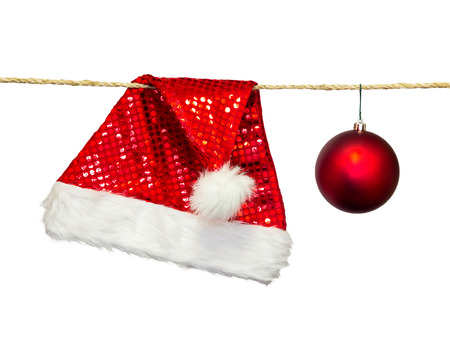 santa hat  and blank note isolated on whiteの写真素材