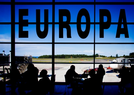 silhouettes in an airport terminalの写真素材