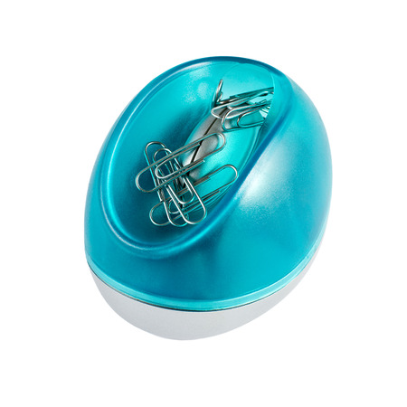 blue clip dispenser isolated on whiteの写真素材