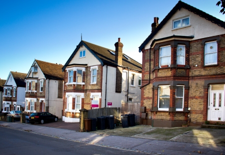 typical english houses in neighborhoodの写真素材