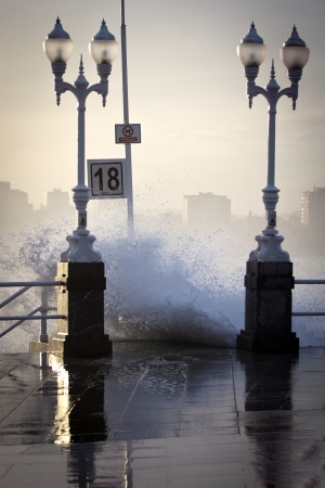 rough seas landscape in the Gijn bay, in the north of Spain の写真素材