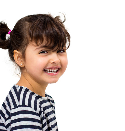 smiling little girl isolated on whiteの写真素材