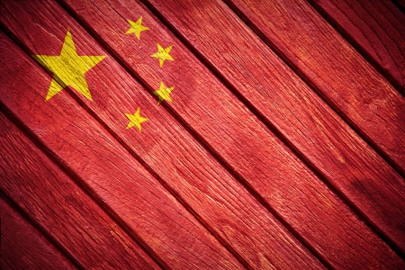 Chinese flag painted on old woodの写真素材
