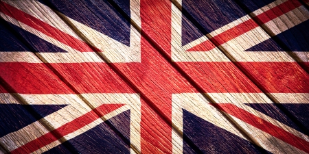 British flag painted on old woodの写真素材