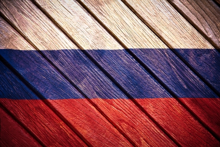 Russian flag painted on old woodの写真素材