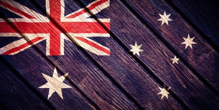 Australian flag painted on old woodの写真素材