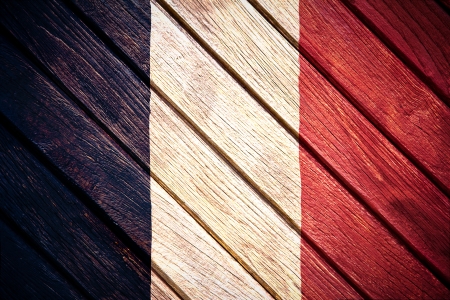 French flag painted on old woodの写真素材