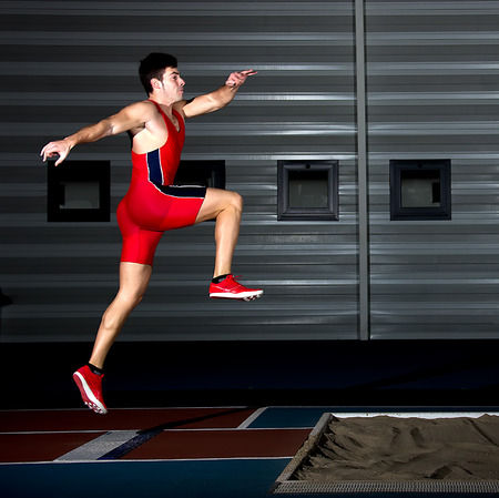 long jump athlete training indoorの写真素材