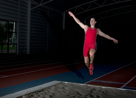 long jump athlete indoor trainingの写真素材