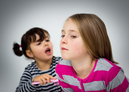 Portrait of two little girlsの写真素材