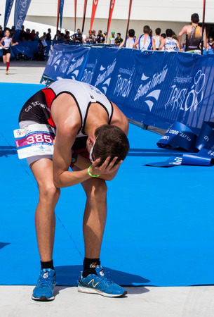 AVILES, SPAIN - APRIL May 2014: Participants in the National Duathlon Championships held in the city of Aviles, Spain, on Saturday, April 5, 2014.のeditorial素材