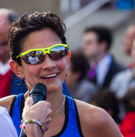 GIJON, SPAIN - MAY 2014: Participants in the annual half marathon in the city of Gijon, Spain, on Saturday, May 3, 2014.のeditorial素材
