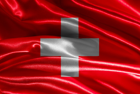 Swiss flag fabric with wavesの写真素材