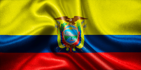 Ecuadorian flag fabric with wavesの写真素材
