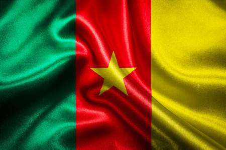 Cameroonian flag fabric with wavesの写真素材