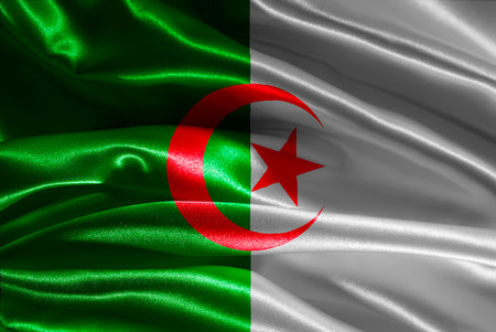 Algerian flag fabric with wavesの写真素材