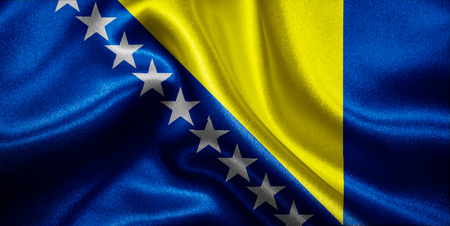 Bosnian Herzegovinian flag fabric with wavesの写真素材