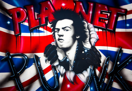 London, June 2014 - urban graffiti near Camden Lock Market. The work is a drawing portrait of Sid Vicious by an unknown artistのeditorial素材