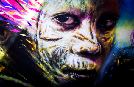 London, June 2014 - urban graffiti near Camden Lock Market. The work is a drawing portrait of man by an unknown artistのeditorial素材