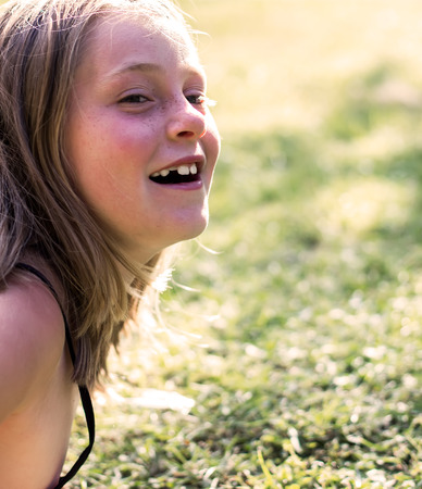 Little girl portrait in summerの写真素材