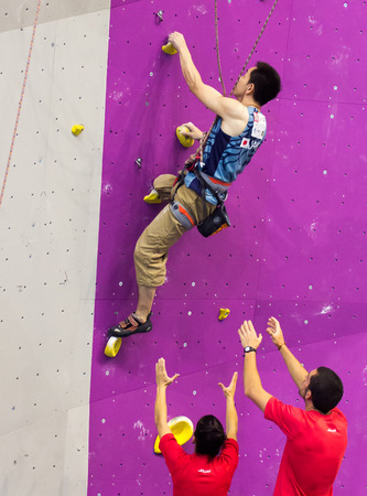 GIJON, SPAIN Sep 12 2014:  Participants in the " IFSC World Climbing Gijon 2014"  held in the spanish city of Gijon, from 8 to 14 September, 2014のeditorial素材