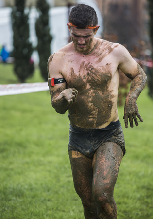 GIJON, SPAIN Jan 18 2015:  Participants in the " Farinato Race "  held in the spanish city of Gijon, on 18 January, 2015のeditorial素材