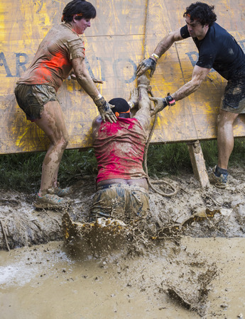 GIJON, SPAIN Jan 18 2015:  Participants in the  Farinato Race   held in the spanish city of Gijon,...