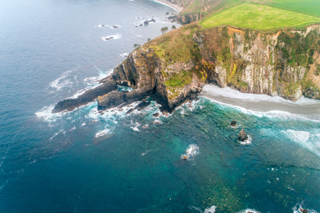 Aerial view of some cliffs in Asturias, north of Spainの写真素材