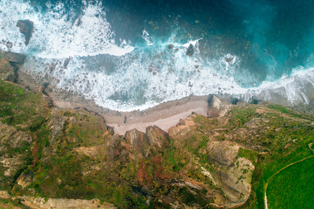Aerial view of some cliffs in Asturias, north of Spainの写真素材
