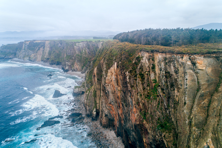 Aerial view of some cliffs in Asturias, north of Spainの写真素材