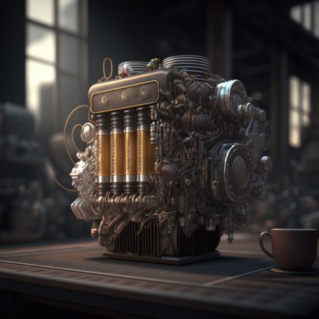 Combustion engine on a workshop table. Generative AIの素材