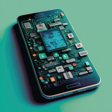 Modern smartphone with 3D circuitry and connections. Generative AIの素材